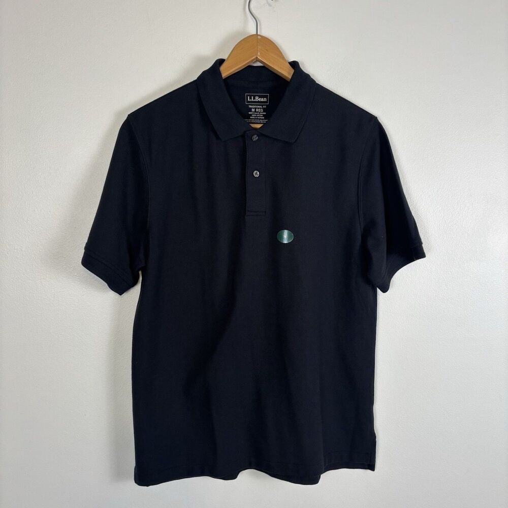 L.L.Bean Men's M Regular Black Premium Double L Polo NWT Traditional Fit Cotton